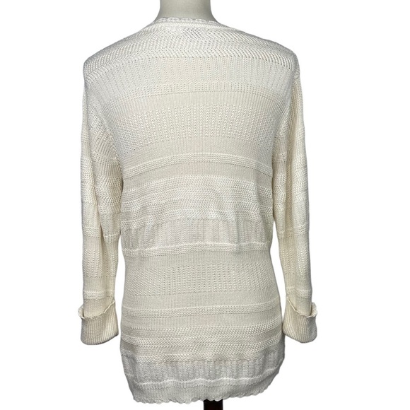 Kim Rogers Cream‎ Ivory Acrylic V-Neck Open Weave Sweater Womens Size XL - Picture 3 of 9